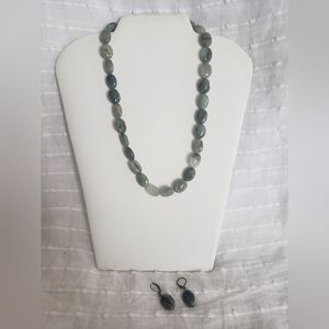 Handmade 18" green line Jasper oval shape necklace and earrings